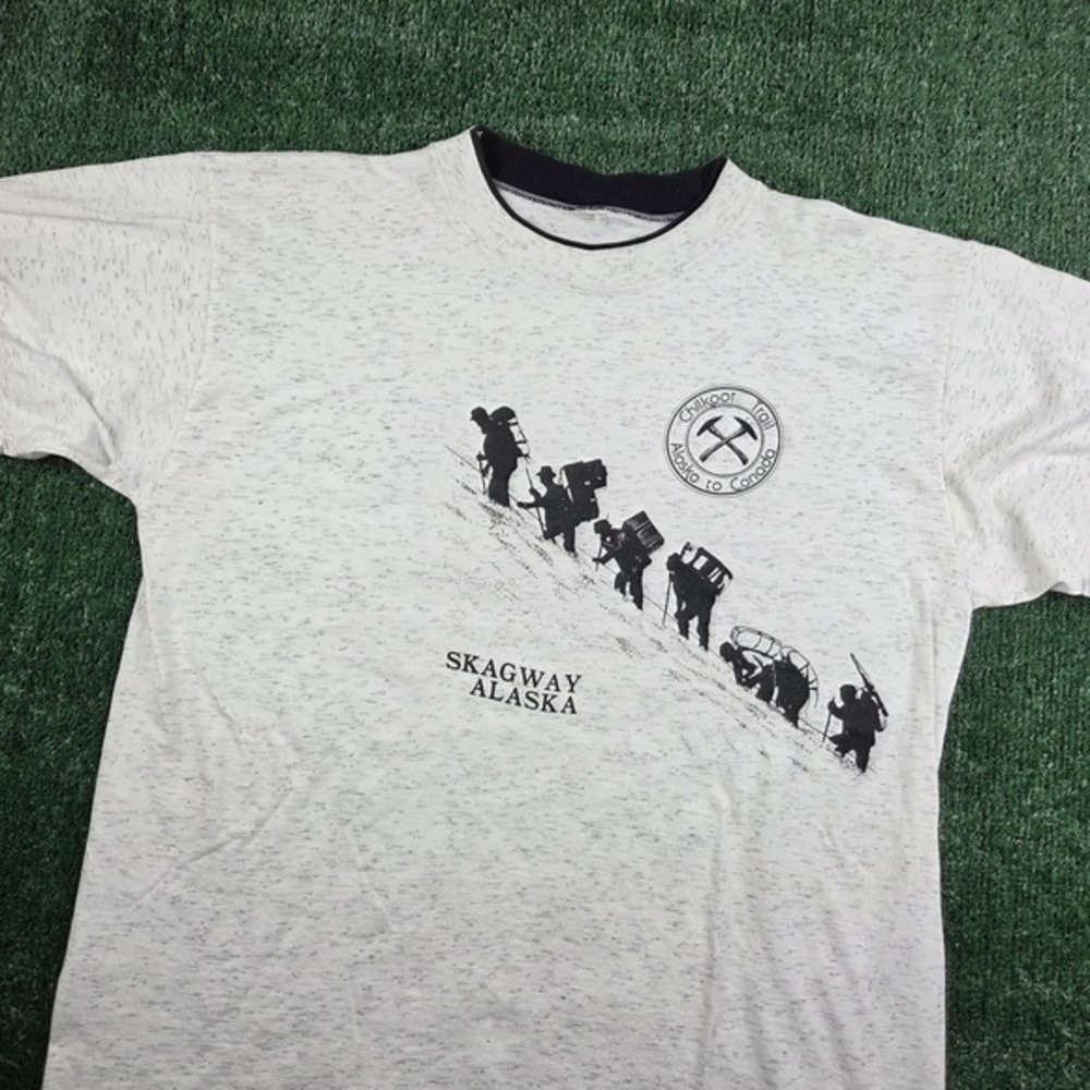 Vintage Skagway Alaska‎ Chilkoot Trail Ringer T-Shirt Grey Ash Mens XL 90s Style